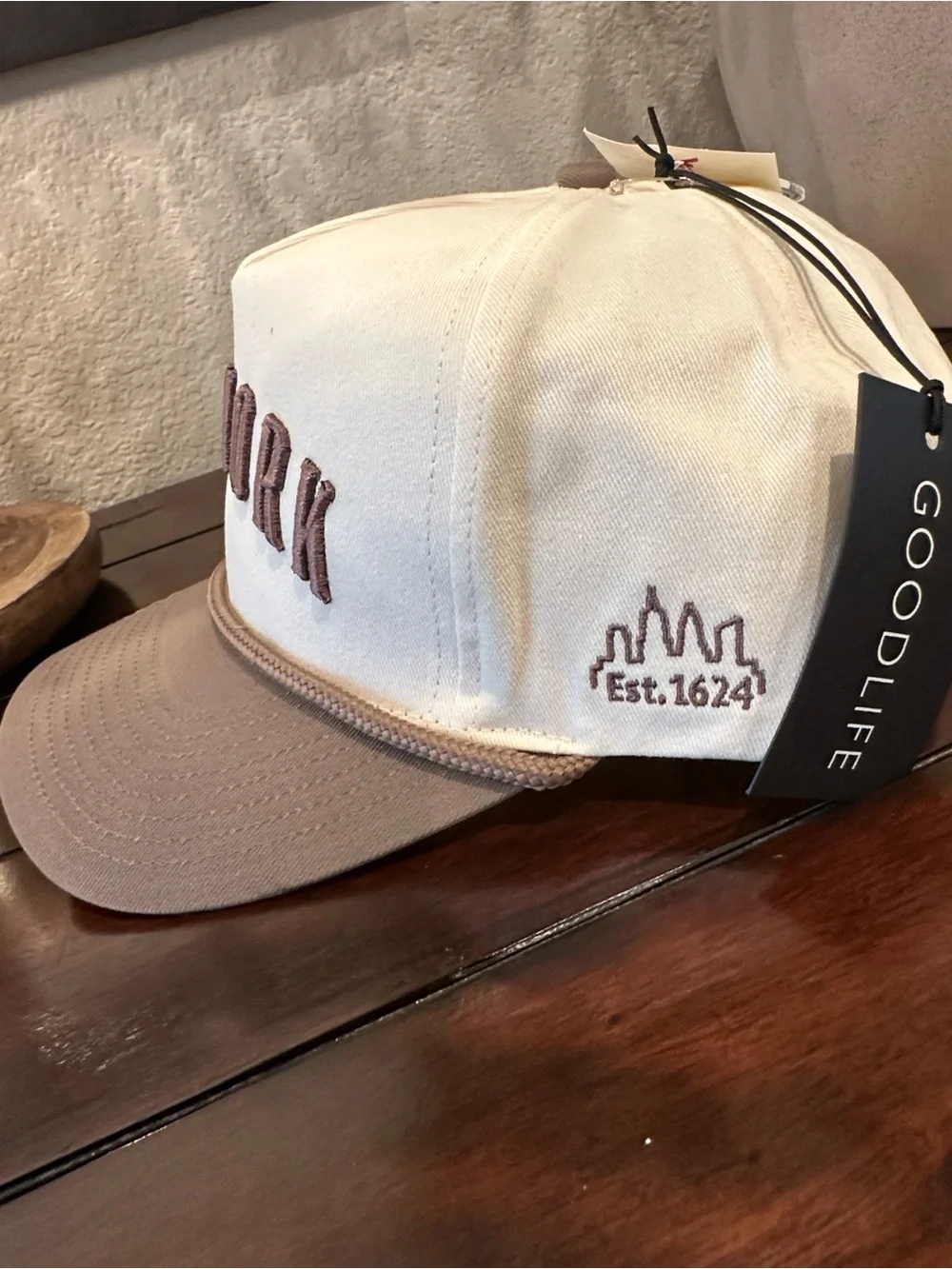 Goodlife Two-Tone New York Cap in Cream & Brown